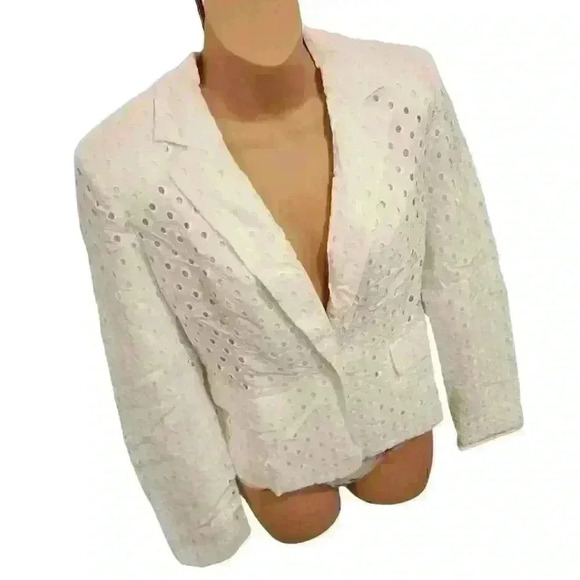 Nine West Ivory Eyelet Notch Blazer One button Sz 6 US - Picture 2 of 14